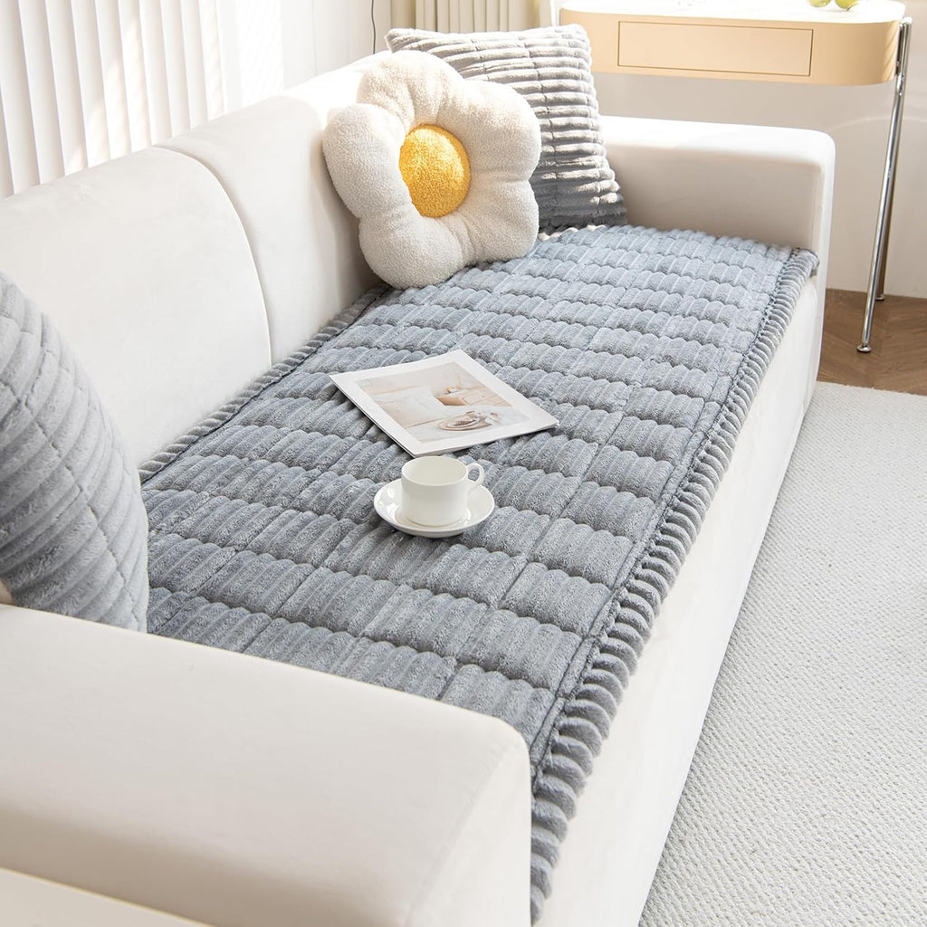Plush Couch Cover for Dogs 3D Stripe Fuzzy Sofa Covers Washable