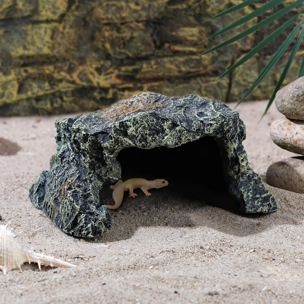 IBWell Resin Reptile Rock Cave, Lizard Tank Décor, Gecko Hide Reptile Hideout for Small Turtle Accessories for Tank, Leopard Gecko, Lazard Hideout