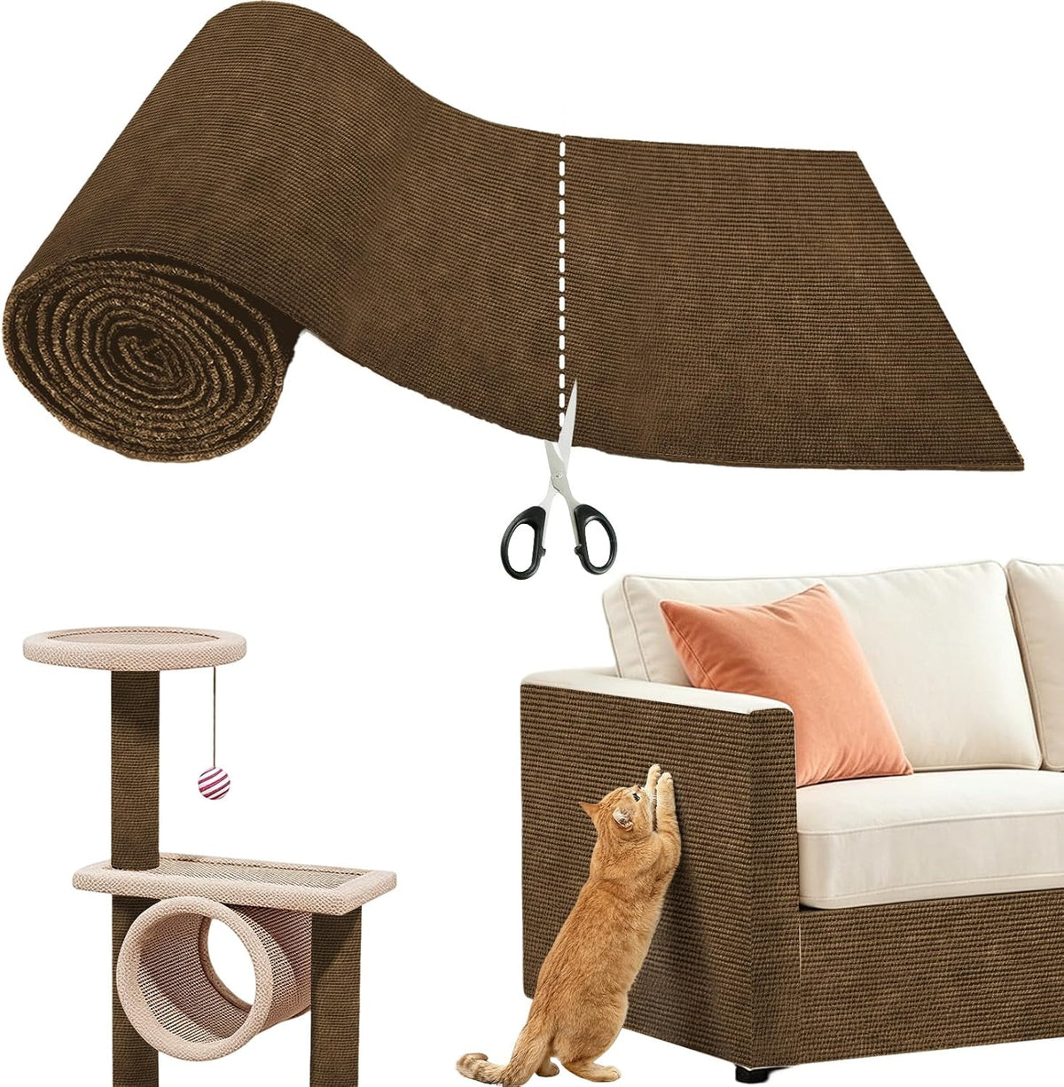 Cat Scratch Mat for Couch (Khaki, 39.3" x 15.8")