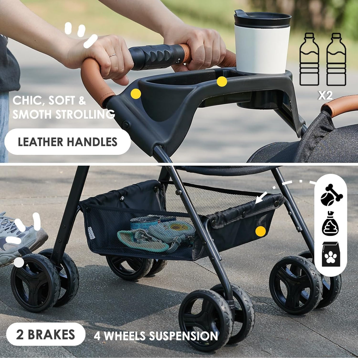 Zoosky 3 in 1 Dog Stroller, Folding Pet Stroller w/Removable Carrier