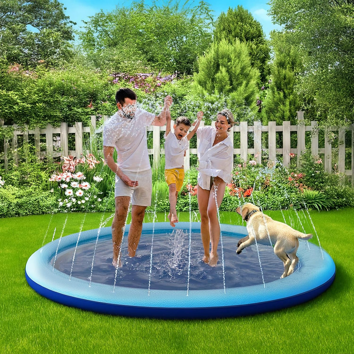 COMMOUDS Splash Pad for Kids and Dogs, Kiddie Sprinkler Pool(77inch)