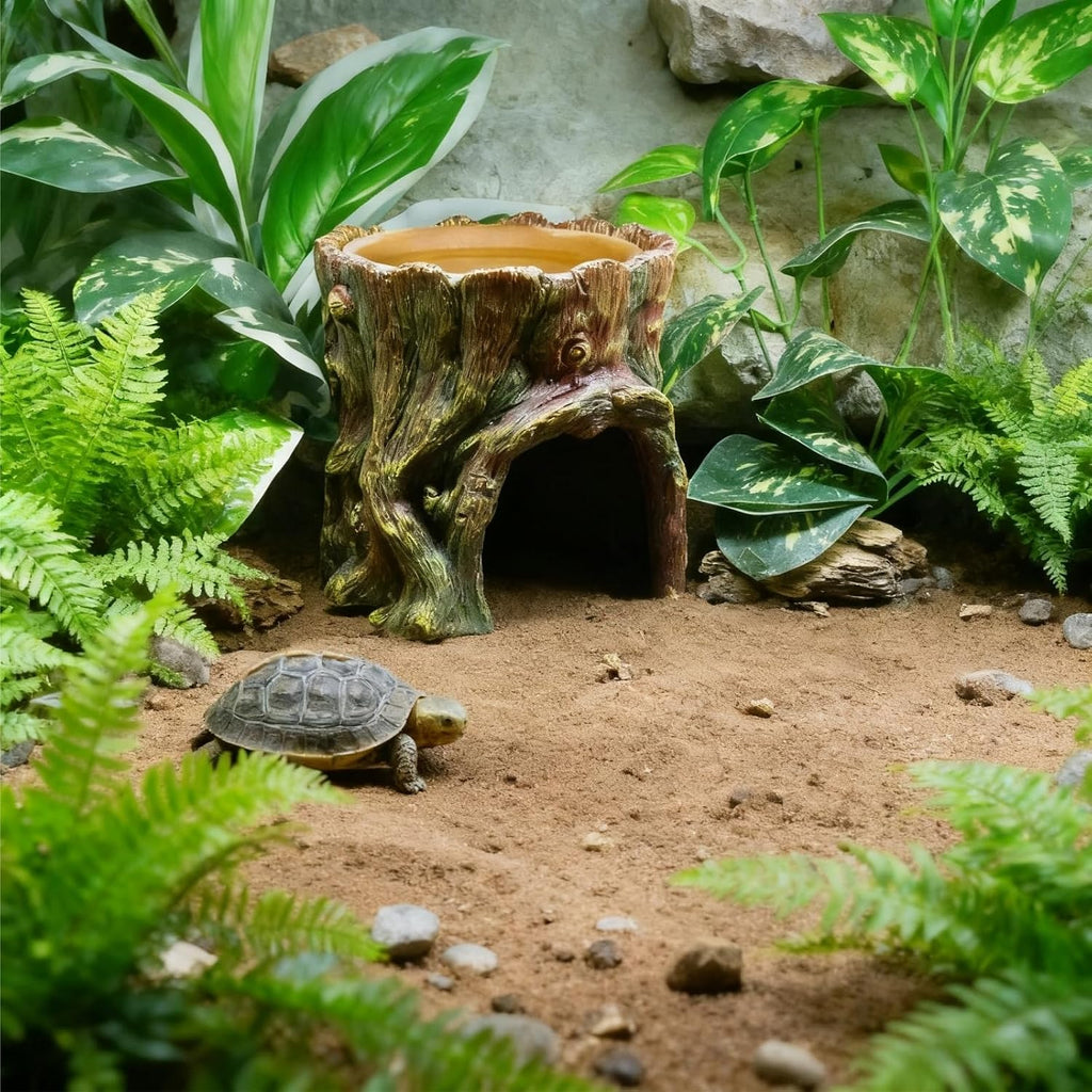 Reptile Hide Cave Hideout Habitat House Decor with Clay Water Basin