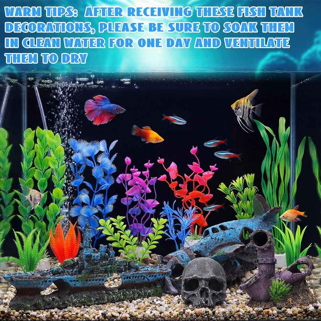 Kathfly 15 Pcs Fish Tank Decorations, Trendy Style, Pirate Theme Set
