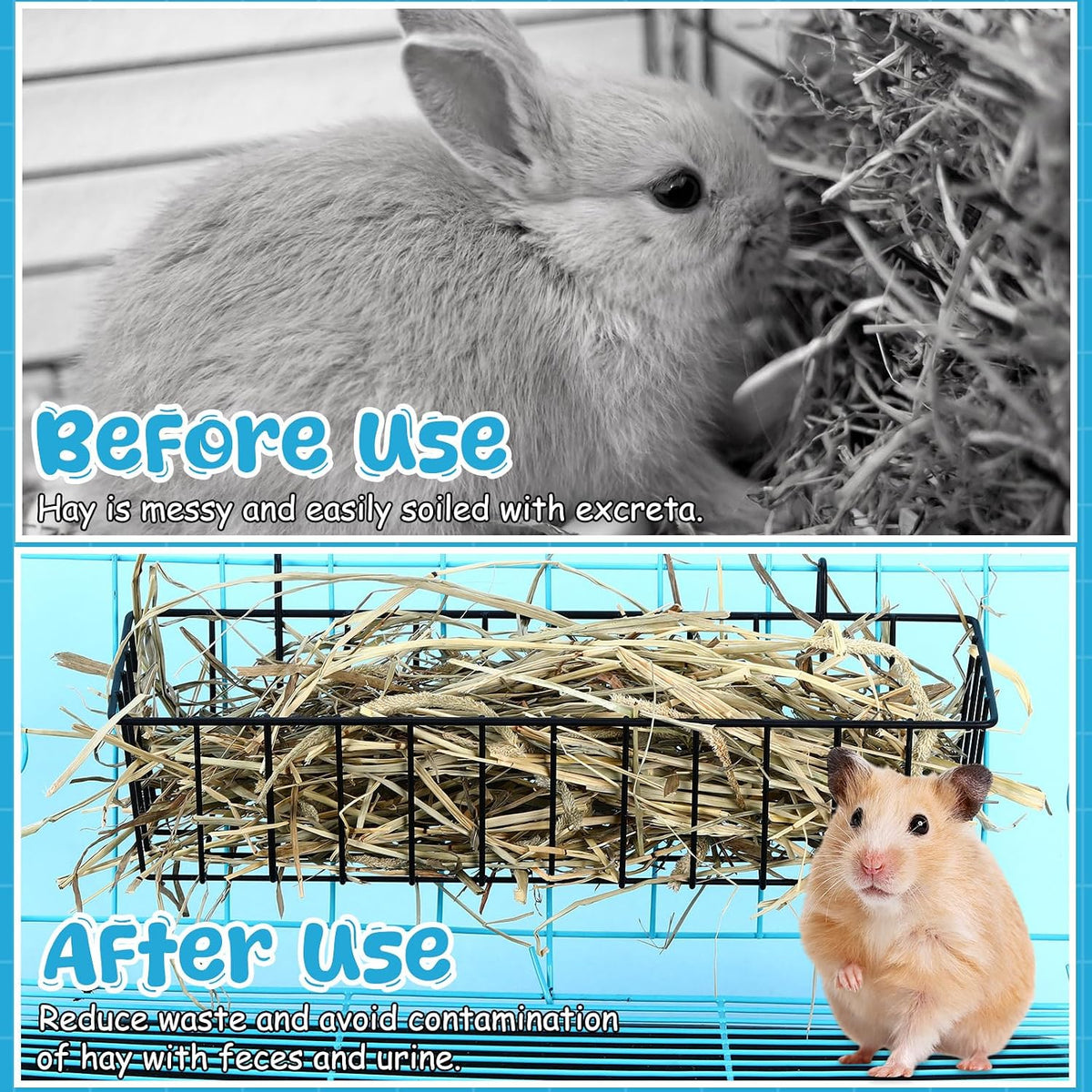 Therwen 4 Pcs Rabbit Hay Feeder Guinea Pig Heavy Duty Metal Frame Hay Rack with Hooks Cage Hanging Holder for Bunny Chinchilla Small Animals Accessories(12.4 x 3.9 x 3 Inches)