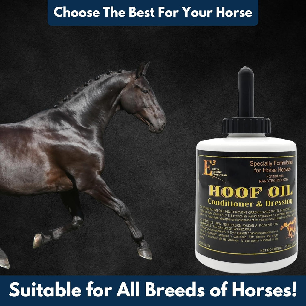 E3 Hoof Conditioner & Dressing Oil 32 oz, Expert Formula for Nourishing & Protecting Horse Hooves, Deep Conditioning for Elasticity, Enhances Shine, Protective Barrier, Easy Application