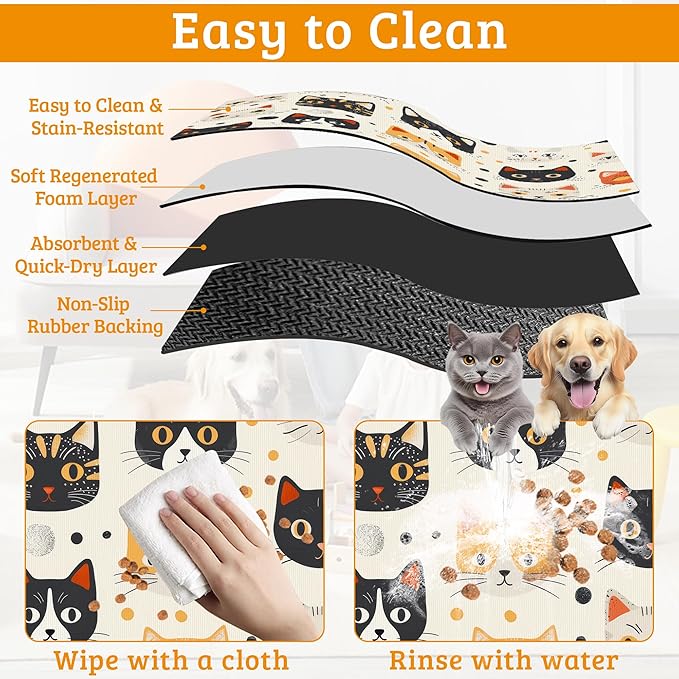 Cats Dog Cat Food Mat, Absorbent Waterproof Placemat - Image 5