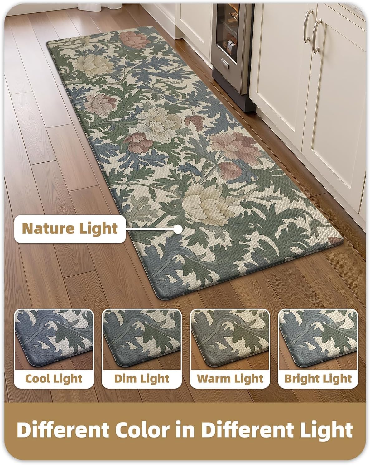 Color&Geometry Natural Floral Kitchen Mat 24x59 Anti Fatigue, Multi Color