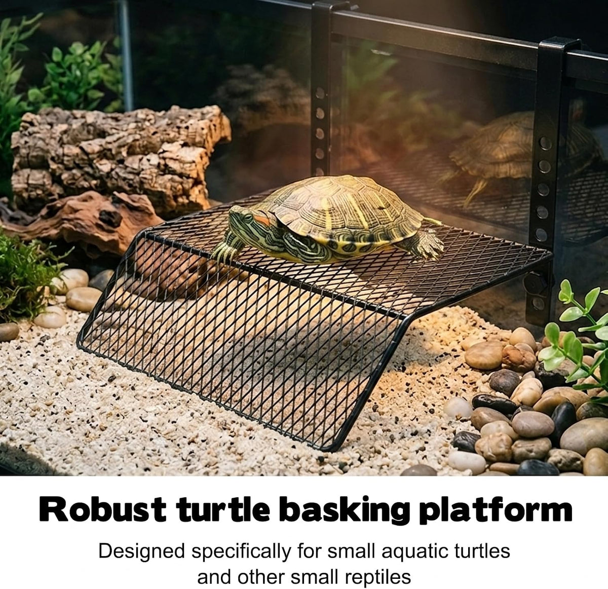 FMOACEN Hanging Turtle Basking Platform Heavy Duty Metal Dock Non-Slip Ramp Height Adjustable Dual Hooks Easy Install Fits 10-20 Gallon Tanks Reptile Tank Accessories for Baby Turtle Frogs