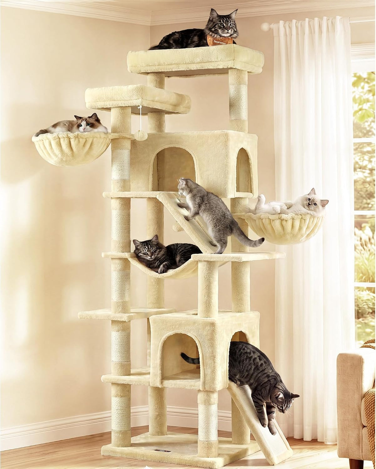 Feandrea Large Cat Tree, 81.1" Tall Sturdy Cat Tower for Indoor, Beige