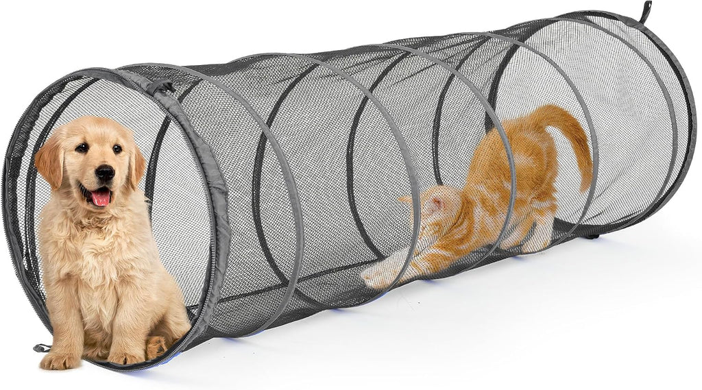 Cat Straigh Tunnels, Foldable Cat Tubes Easy to Connect with Zipper DIY in Multiple Ways,Pet Toys for Cats, Rabbit, Puppy (Grey)