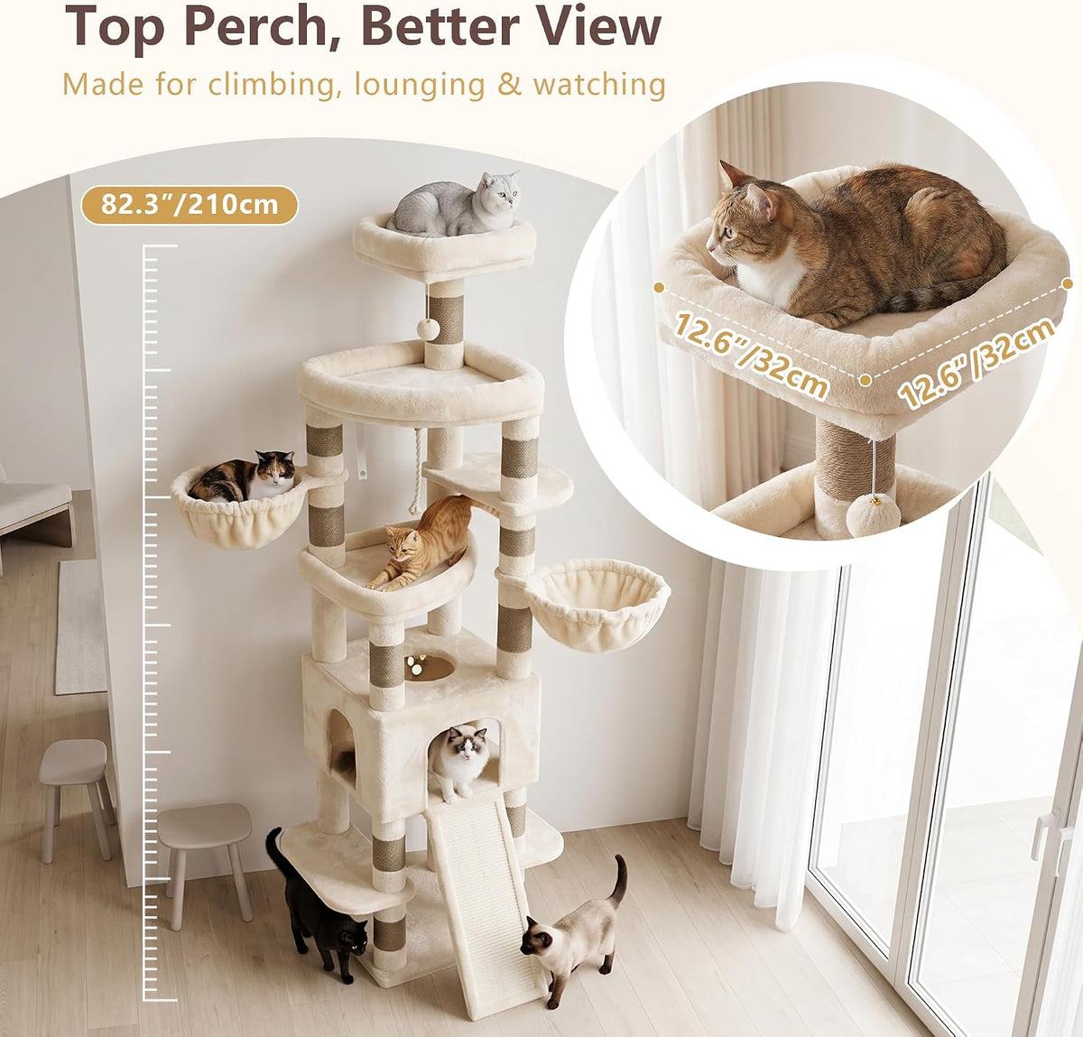 Heybly Cat Tree, 82.7″ Extra Tall Cat Tower for Large Cats Adult HCT063MJ