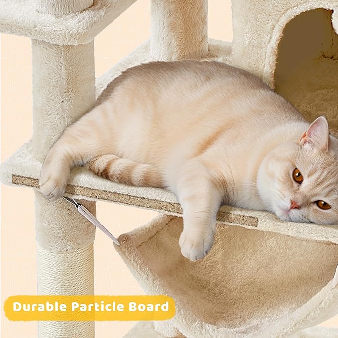 Yaheetech Cat Tree, 67in Large Tower w/ 3 Removable Teaser Sticks, 2 Kitten-Ear - Image 9