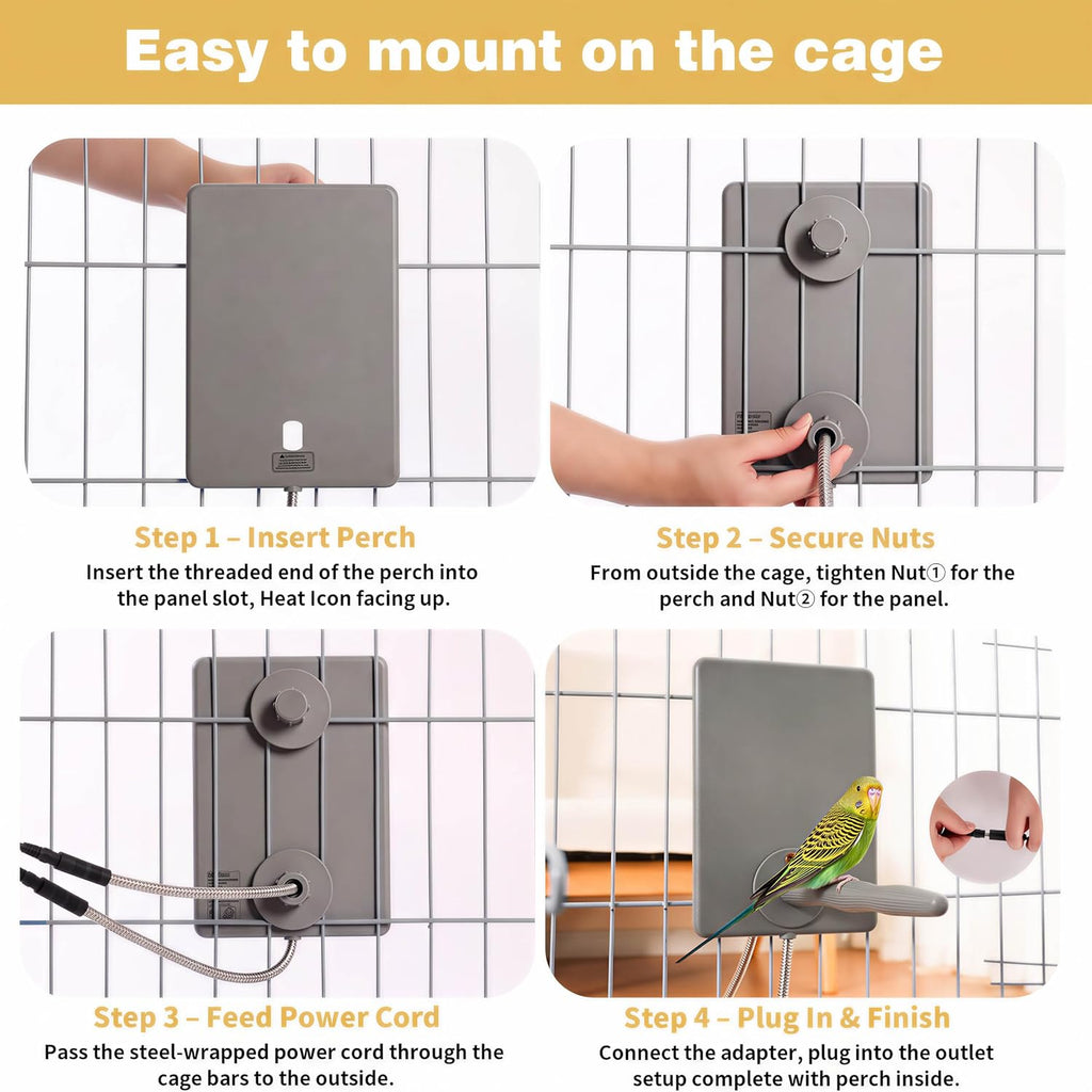 Bird Heater, 2-in-1 Heated Bird Perch & Warming Panel, Safety Listed, Gray