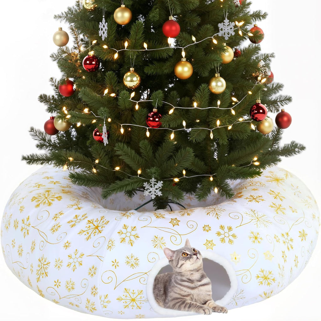 Christmas Tree Cat Donut Tunnel Bed Toy, Red,White