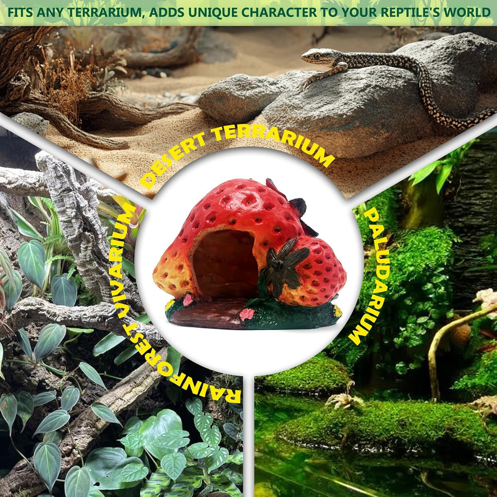 Leopard Gecko Reptile Hide Bearded Dragon Caves Strawberry Lizard Hideout Tank Accessories Crested Snake Décor Amphibian Habitat Decoration