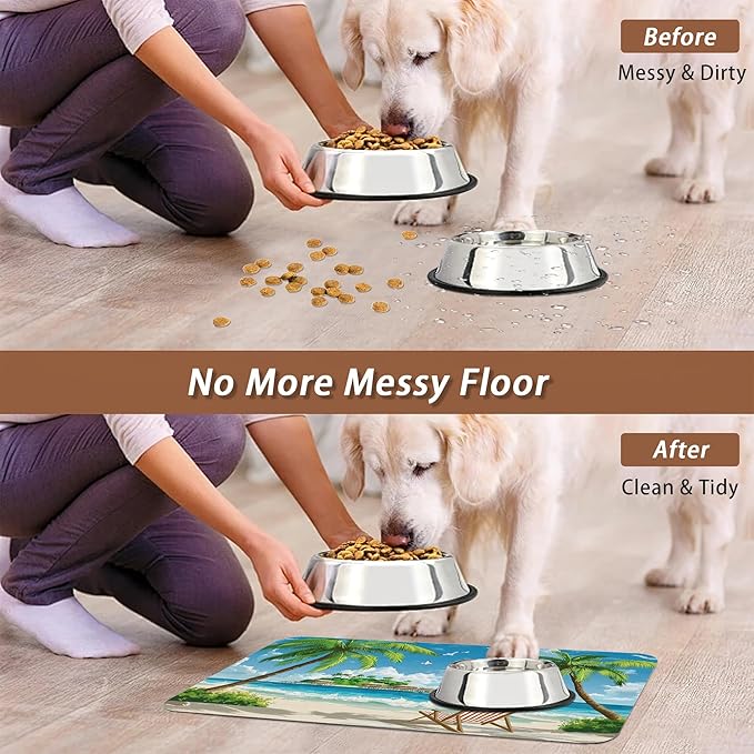 Tropical Beach Dog Food Mat for Floors, Hawaii Palm Tree Absorbent Quick-Dry - Image 5