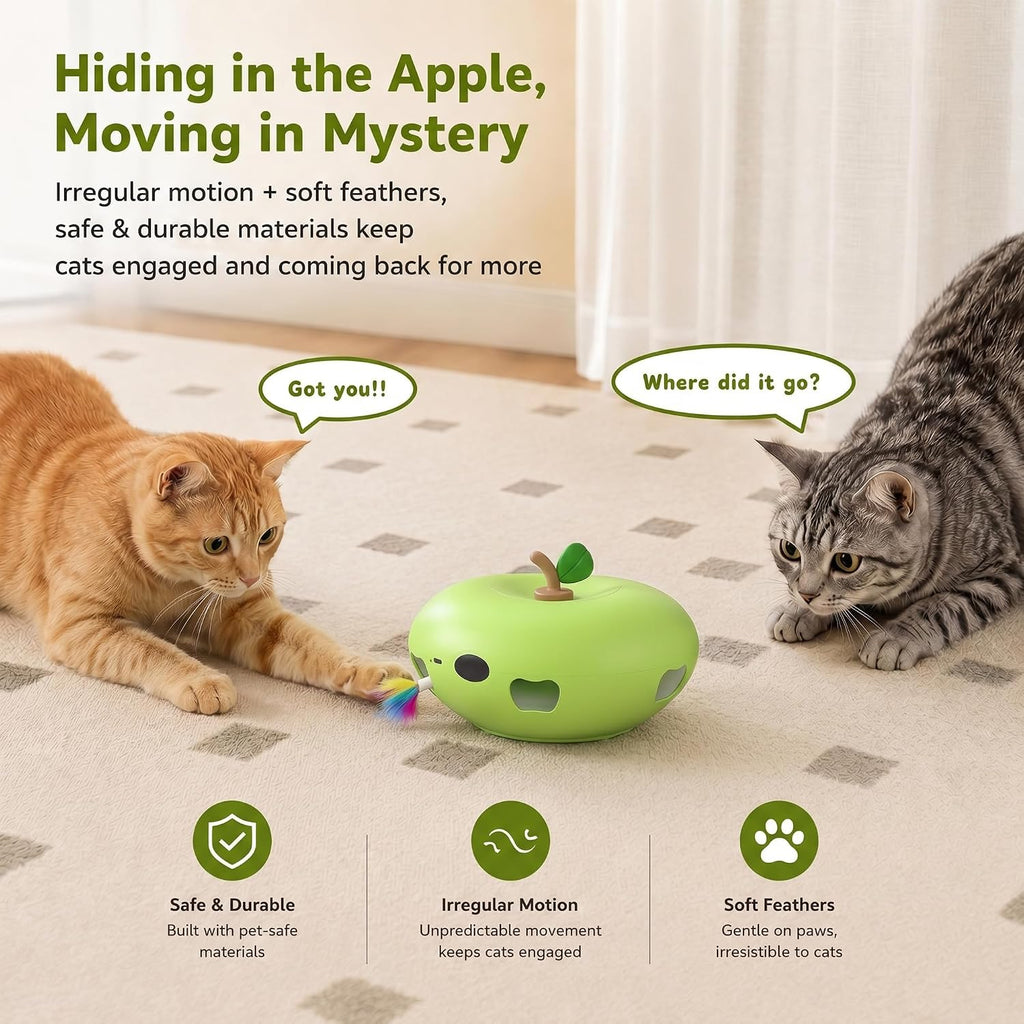Cat Toys Rechargeable Interactive itten toys , Smart Sensor Automatic Feather Toy with 7 Random Holes, Quiet USB Powered Pop-Up Kitten Toy Simulates Hunting for Indoor Cats, green