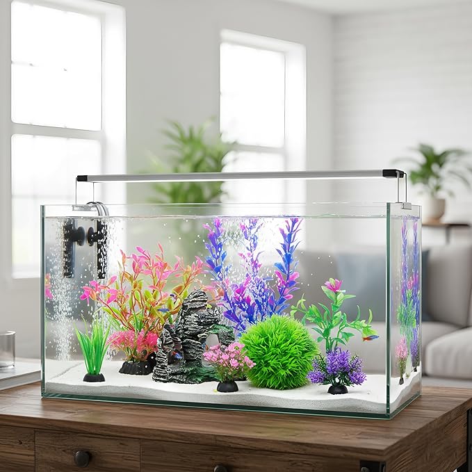 Ameliade Aquarium Artificial Plastic Plants Decorations and Rock Cave Decor Set - Image 7