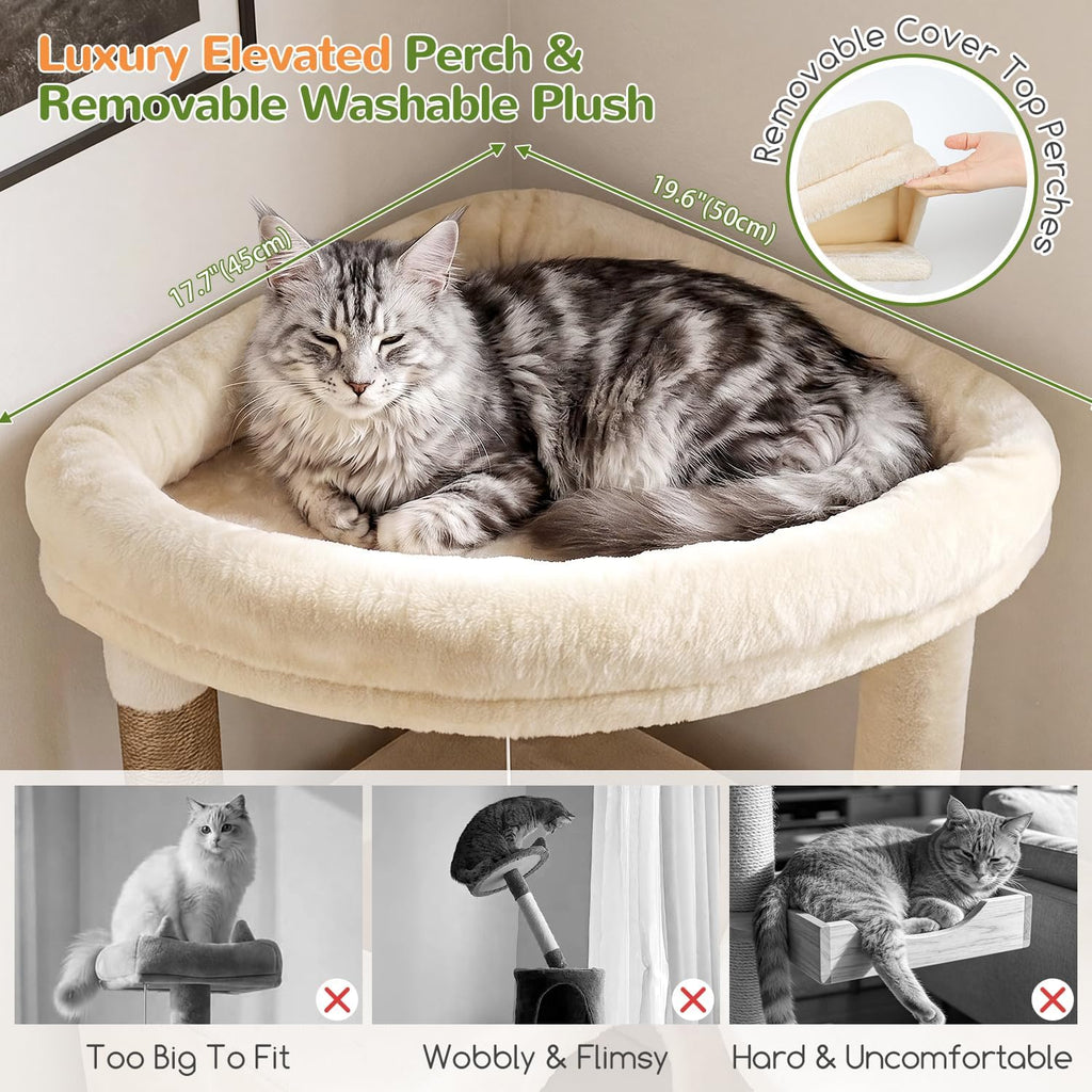 Globlazer Maine Coon Corner Cat Tree for Indoor Cats 74in, C74, Beige