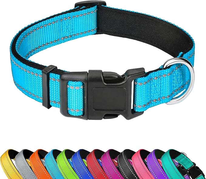 Reflective Dog Collar, Adjustable Soft Neoprene Padded Nylon Pet Collars by PWOD