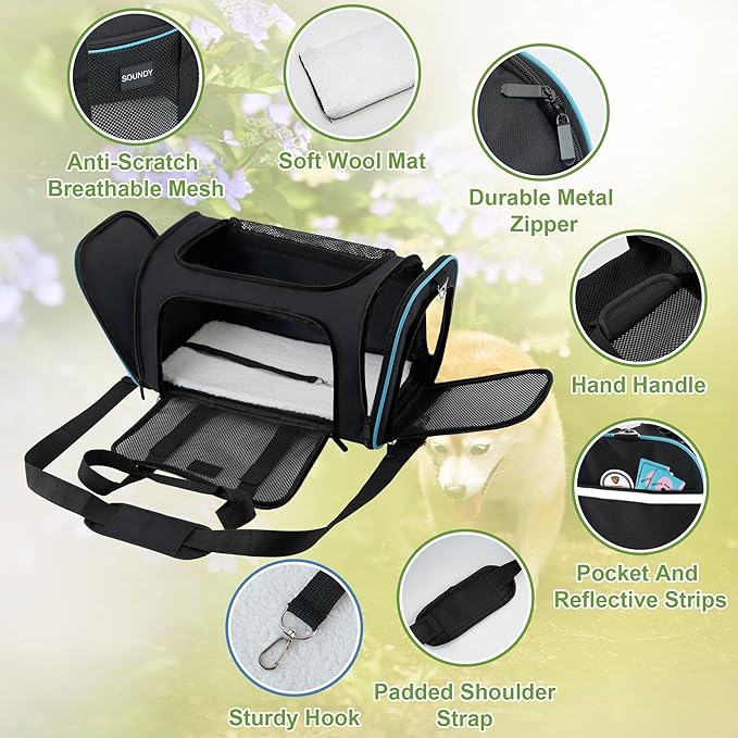 Soundy Large Cat Carrier Dog Carrier Under 25 Lbs, Collapsible Ventilated - Image 4