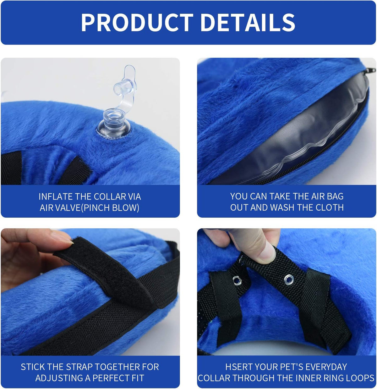 MCHY Inflatable Dog Cone,Adjustable Recovery Collar for Dogs After Surgery,Prevent from Biting & Scratching,Not Block Vision (Blue, S-Neck 7''- 12'')