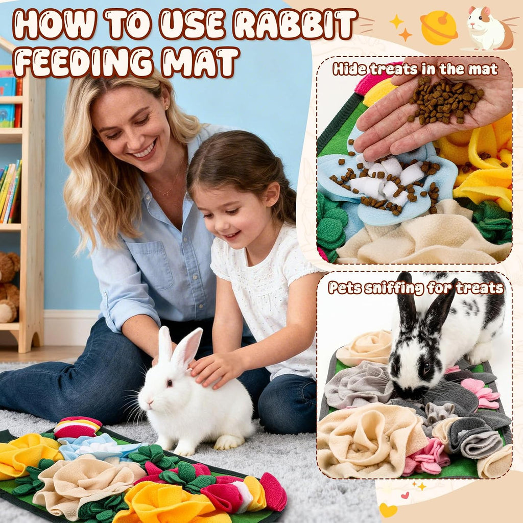 Yinkin 2 Pcs Rabbit Foraging Snuffle Mat for Small Animals Puzzle Toys Funny Interactive Nosework Feeding Mat for Bunny Hamsters Guinea Pigs Ferrets Chinchillas (17.7 x 9.8 Inches,Fashion Styles)