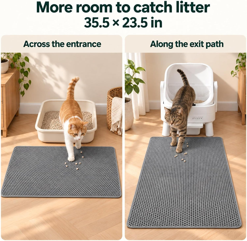 Paw Ballet Cat Litter Mat, Double-Layer Honeycomb, 35.5 x 23.5 in, Grey