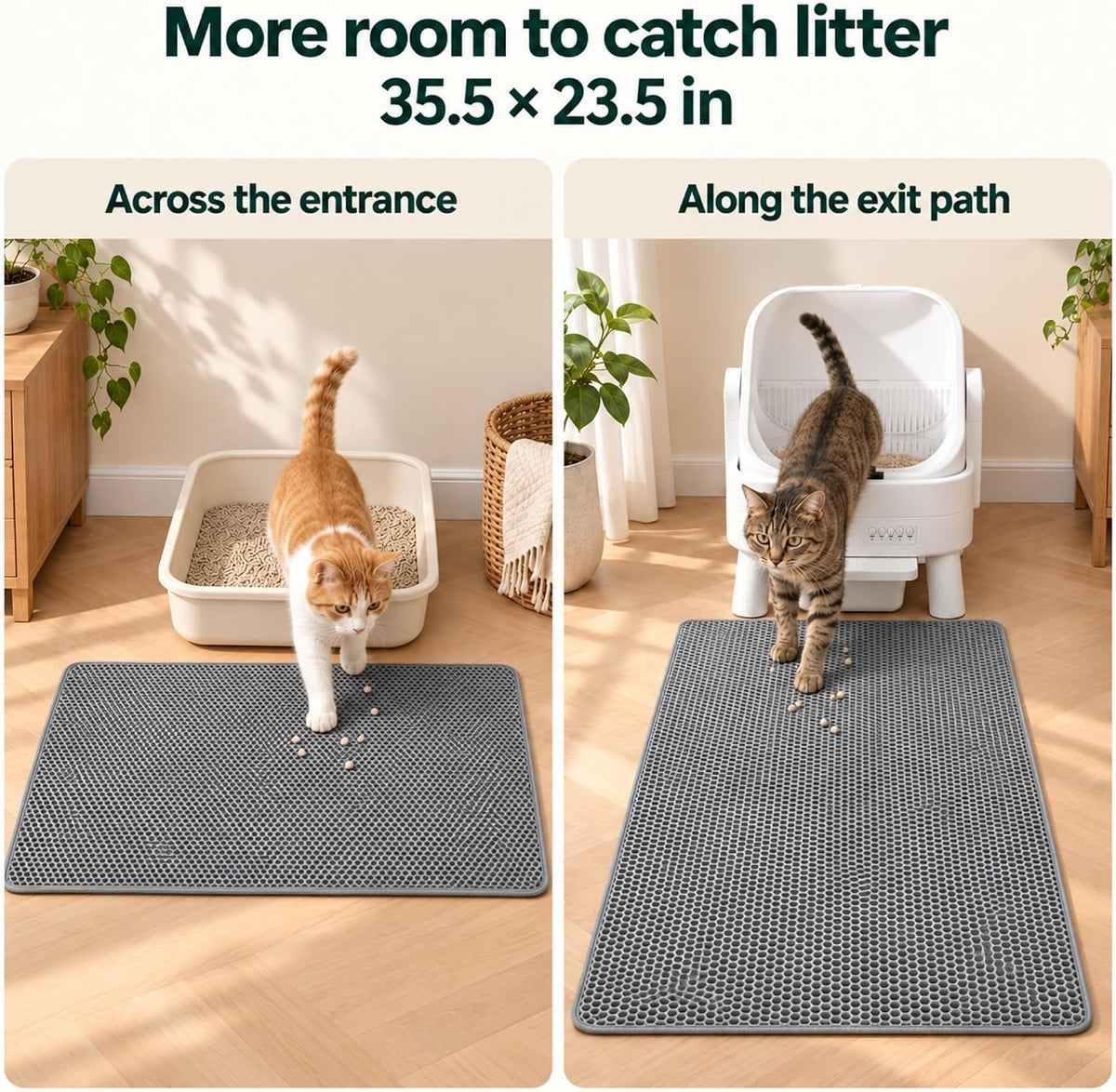 Paw Ballet Cat Litter Mat, Double-Layer Honeycomb, 35.5 x 23.5 in, Grey