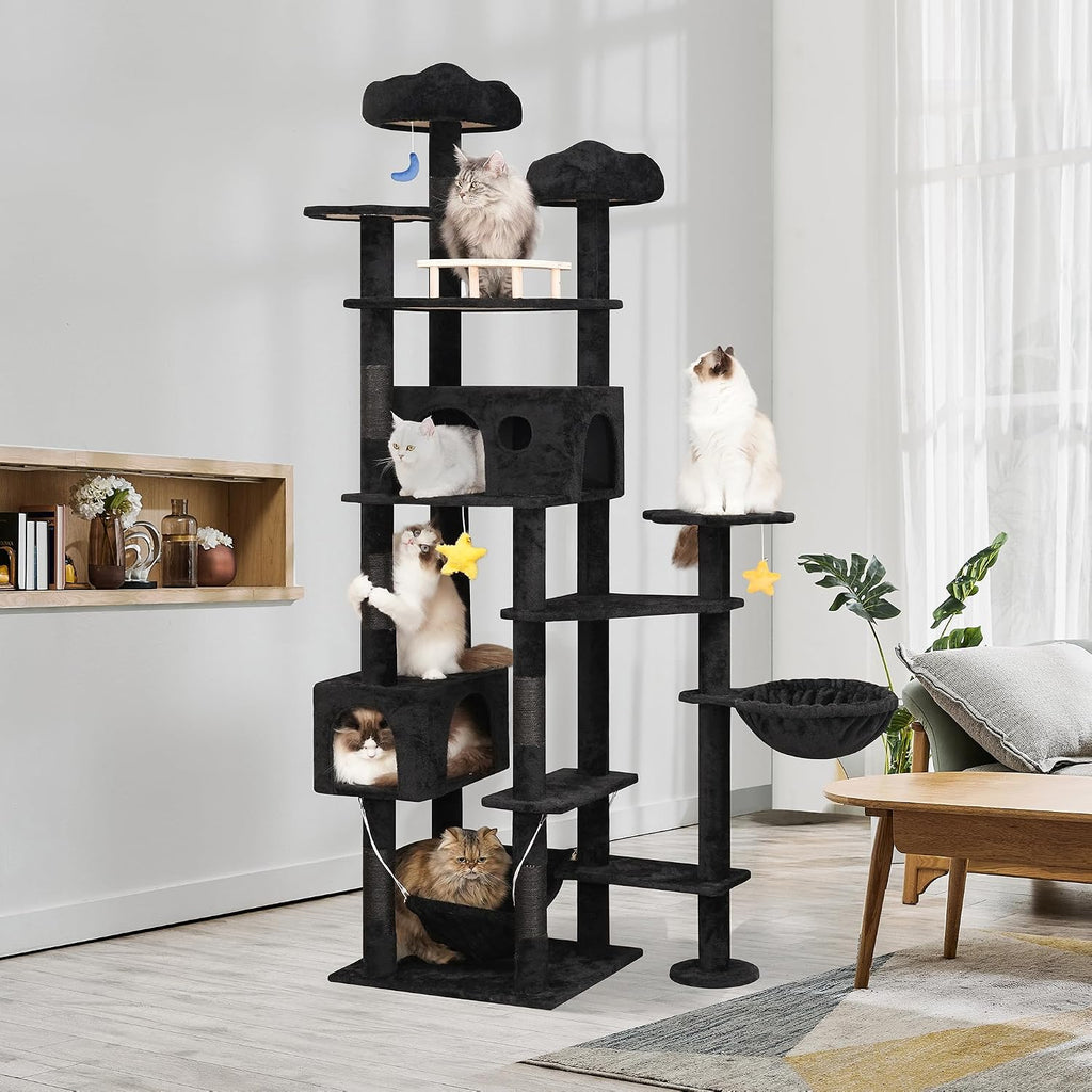 Black Cat Tree,79in Tall Tower for Multiple Indoor Cats Large Adult