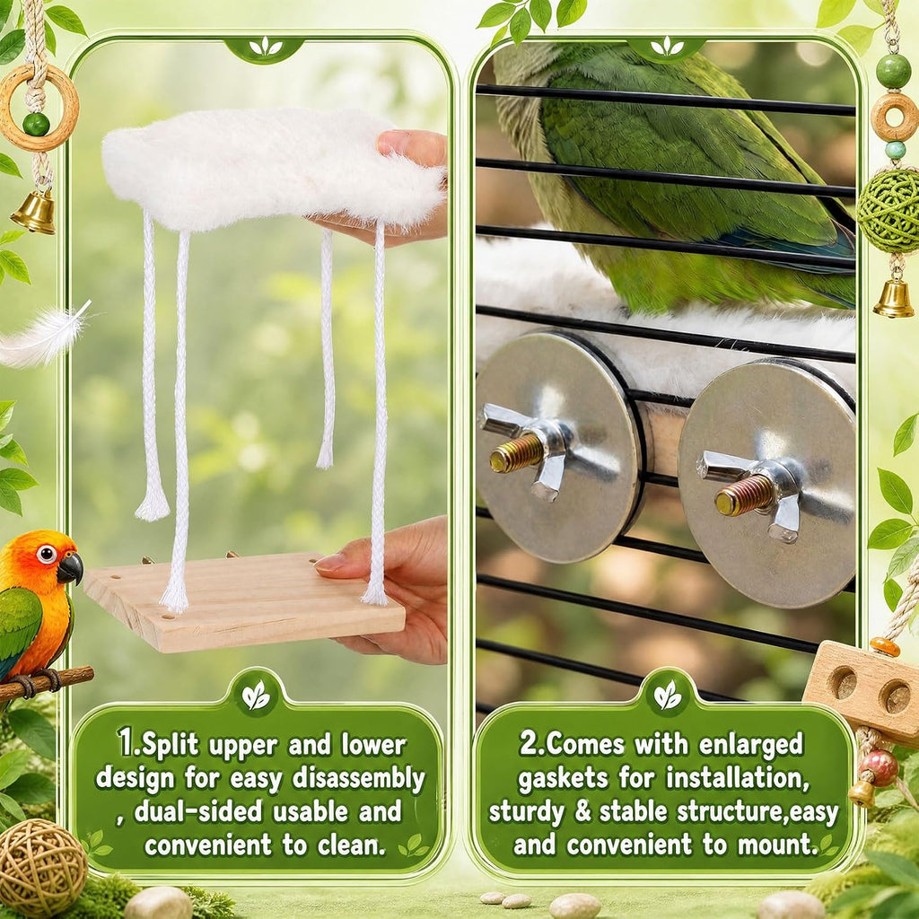 Vinsot Bird Perch for Cage, Detachable Plush Parrot Toy Hanging Bird Resting Nest for Conure, Budgie, Cockatiel, Lovebird, Canary, Finch, Hamster, Small Pets