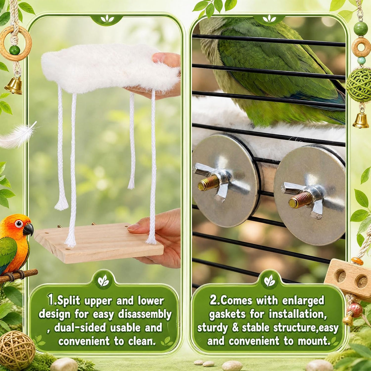 Vinsot Bird Perch for Cage, Detachable Plush Parrot Toy Hanging Bird Resting Nest for Conure, Budgie, Cockatiel, Lovebird, Canary, Finch, Hamster, Small Pets