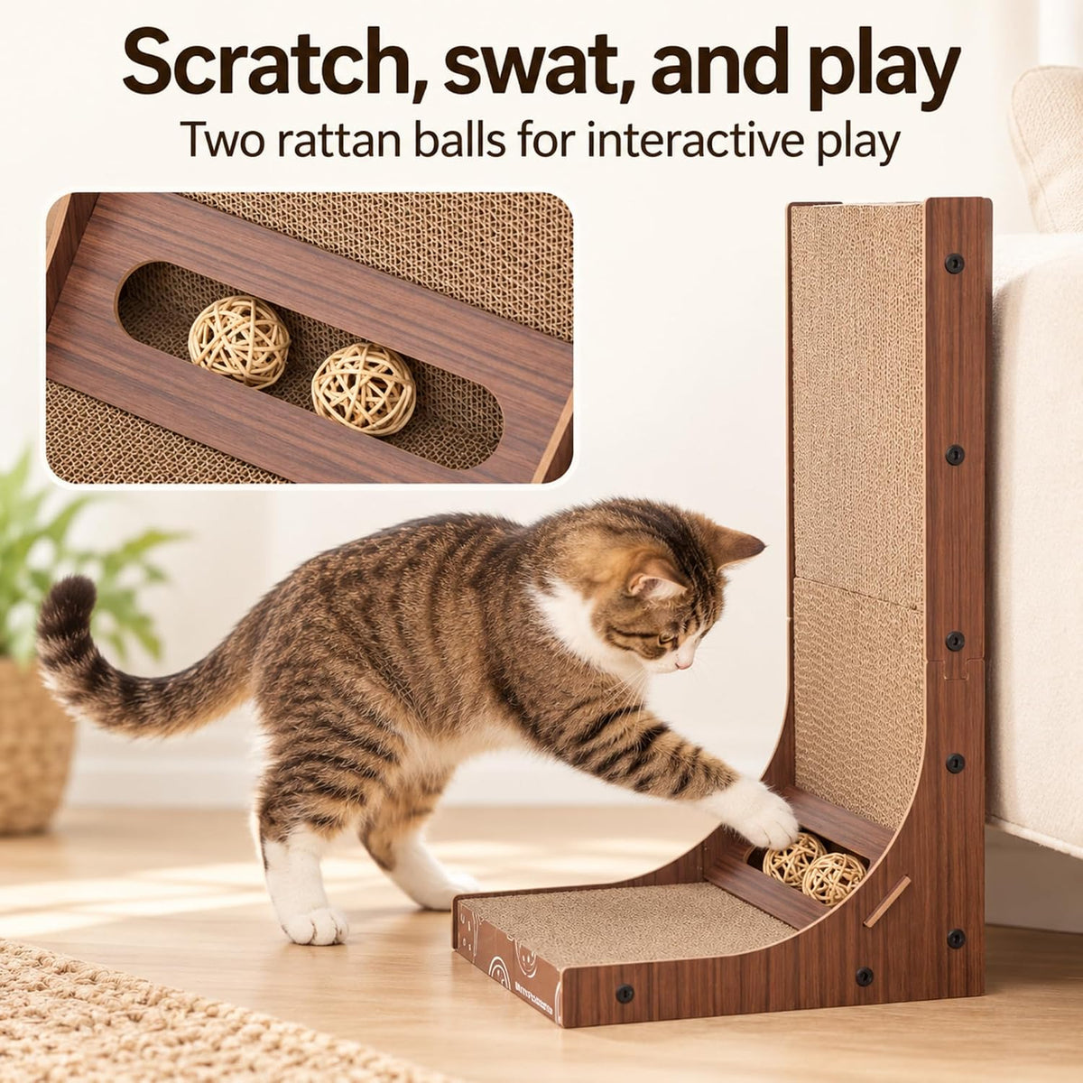 Petpals Corrugate Cardboard Cat Scratching Pad, 24" Double Side L Shaped