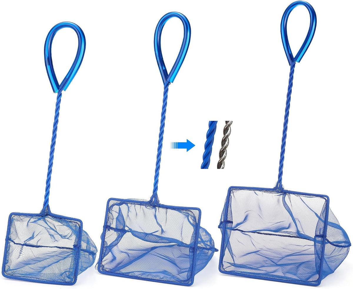 3 Aquarium Fish Net Fine Mesh Quick Catch Skimmer 4/5/6 Inch Black