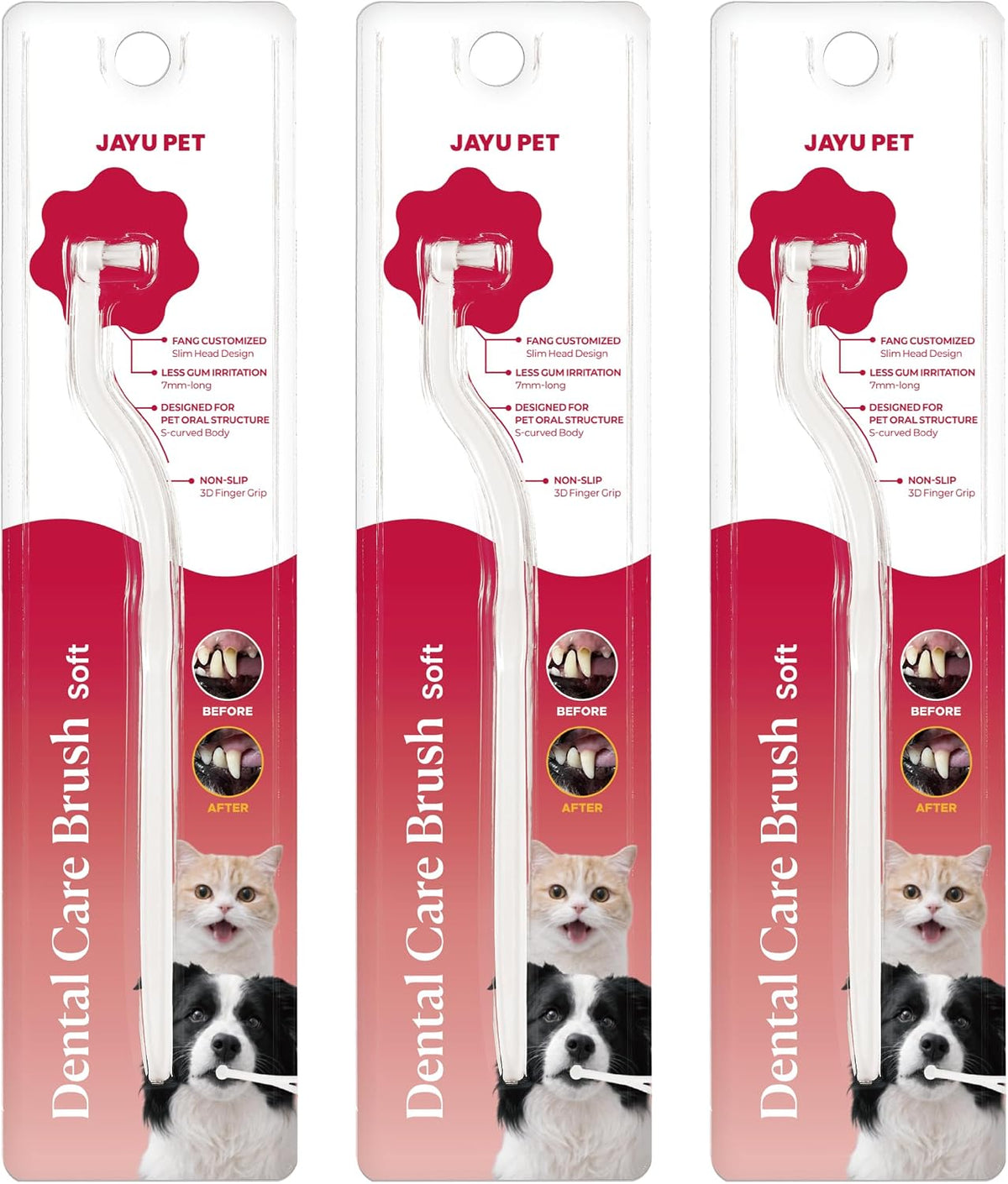 JAYU PET Dental Care Brush Soft Bristles 3ea