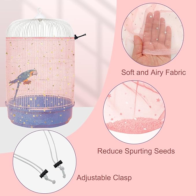 Bird Cage Seed Catcher, 45-90'' Adjustable Bird Cage Cover, Universal Nylon - Image 3