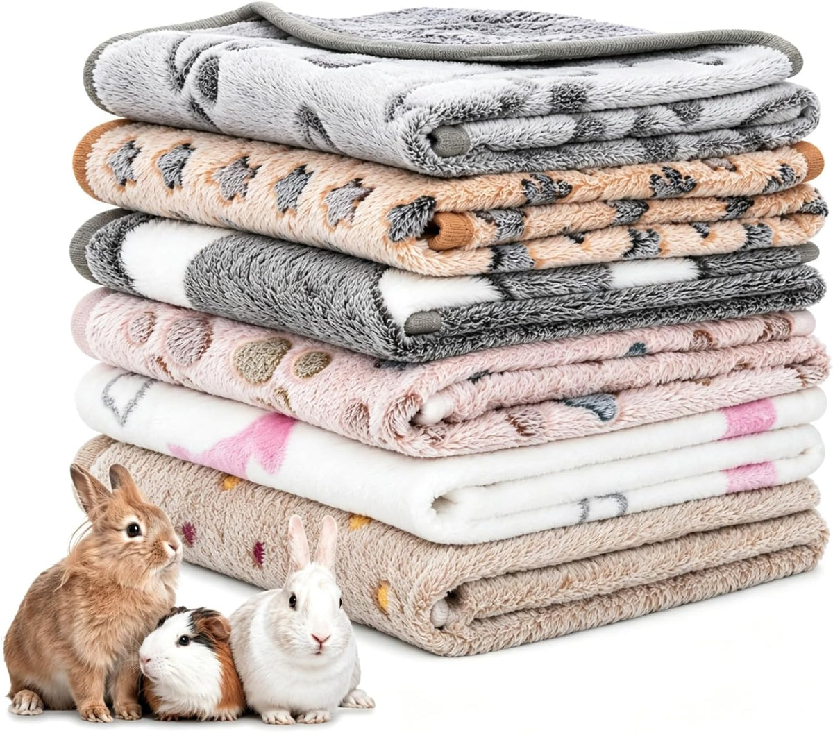 6 Pack Guinea Pigs Fleece Blankets, Soft Plush Mats for Rabbits Hamsters, Washable Small Pet Cage Bedding, Cozy Burrow & Snuggle Cover for Puppies Kittens Travel (26 x 14 Inch, Dark Color)