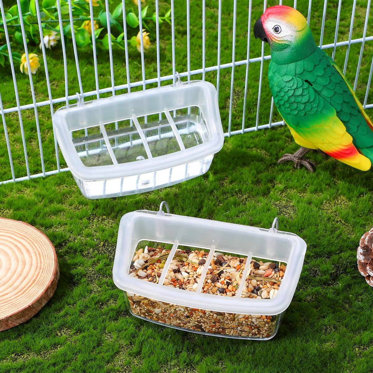 2pcs Bird Cage Feeders Plastic Feeding Drinking Bowls Hanging Cups for Parrots Pigeons Parakeet Small Birds