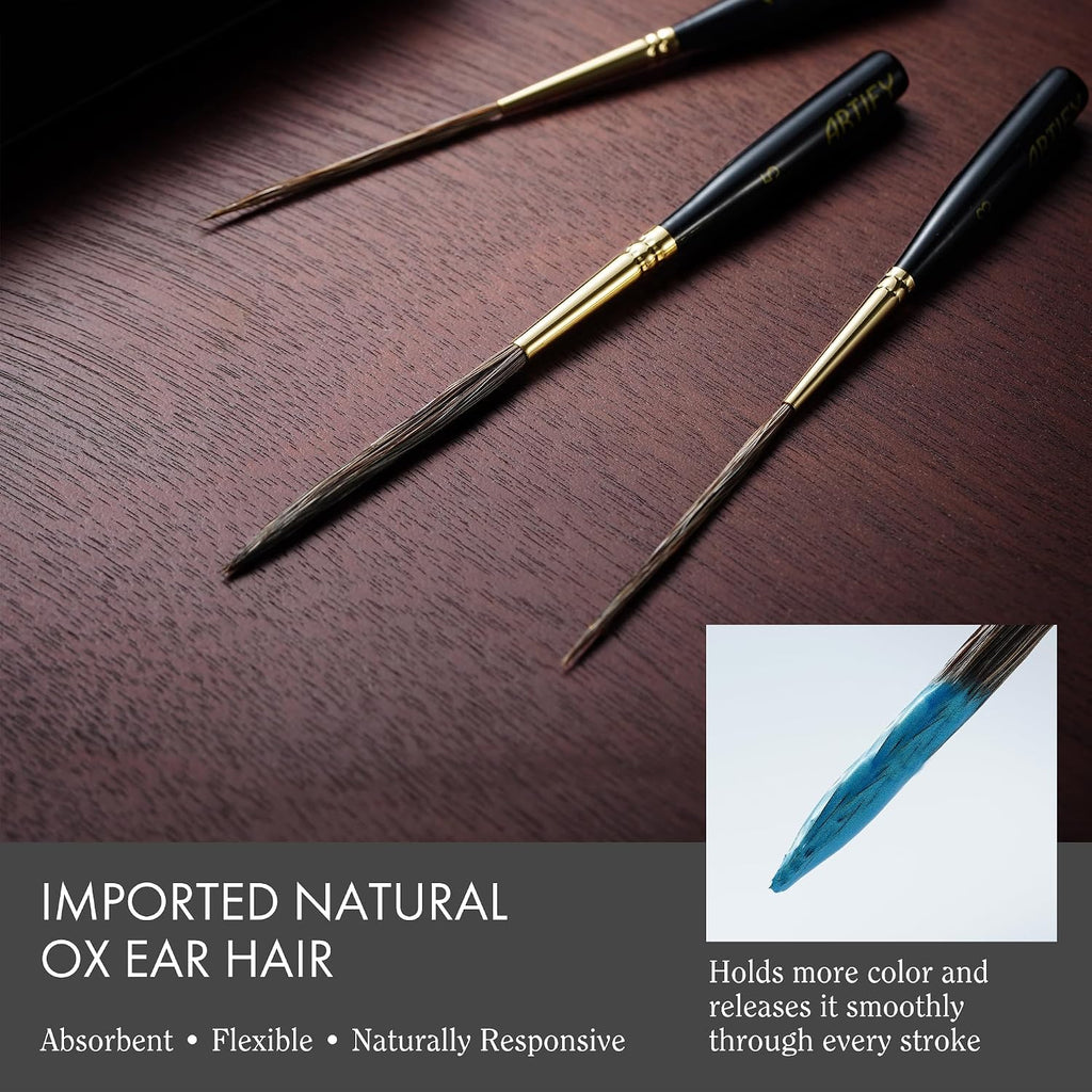 ARTIFY Long Liner Brushes, 3PCS Ox Ear Hair Detail Paint Brushes #1#3#5