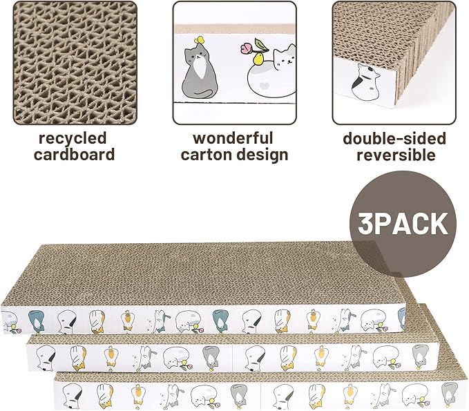 PatiencET Cat Scratcher Cardboard 3 PCS Cat Scratch Pad Reversible Scratcher - Image 3