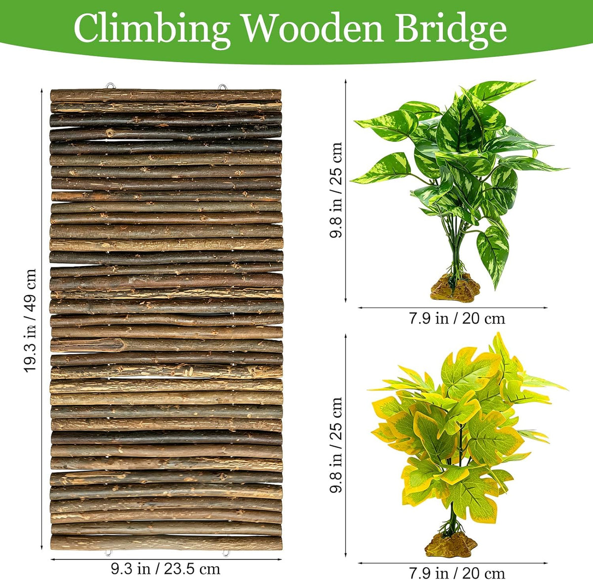 Reptile Hideout Bearded Dragon Bendable Bridge with Green Plants