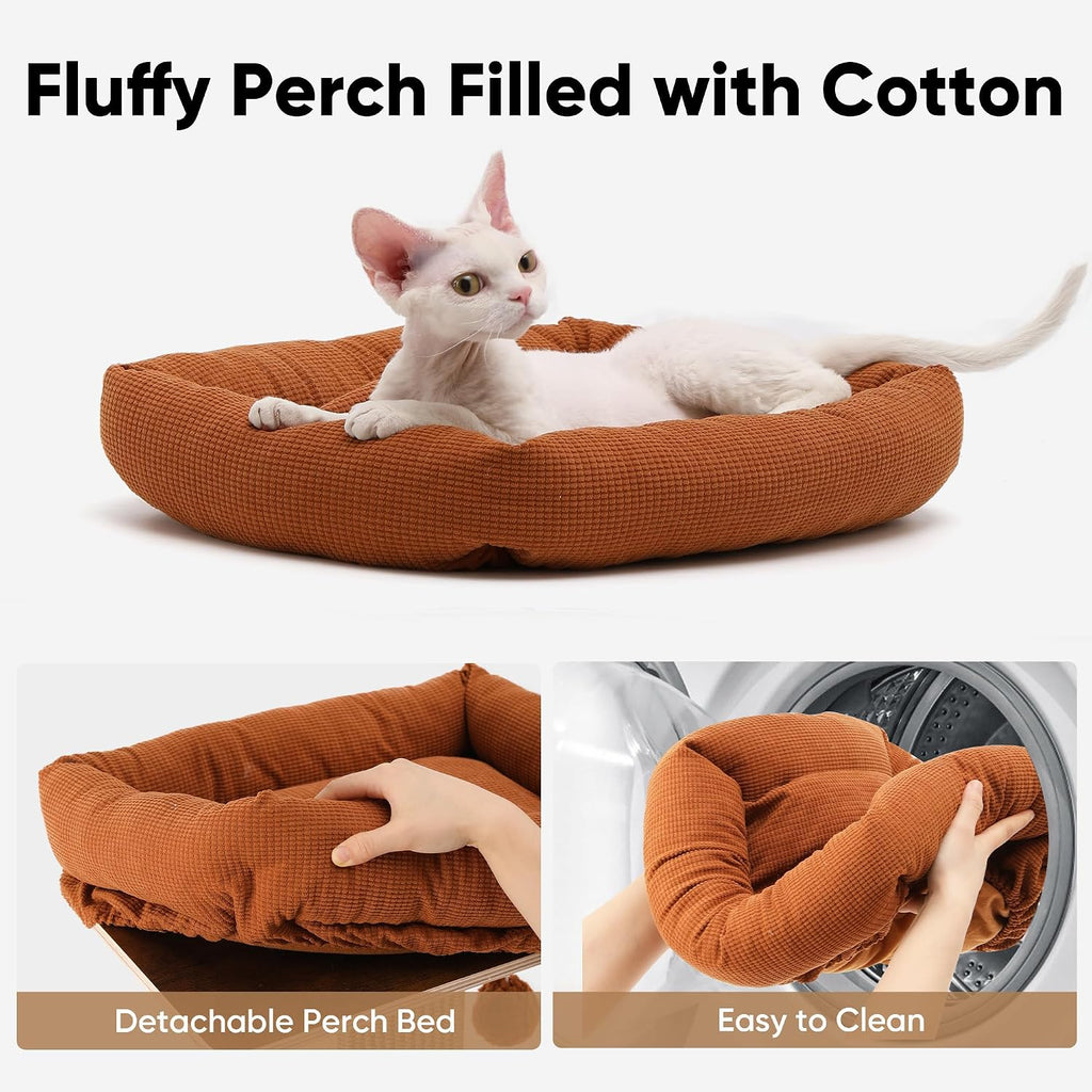 FUKUMARU Retro-Style Cat Scratching Post with Perch for Indoor Adult Cats