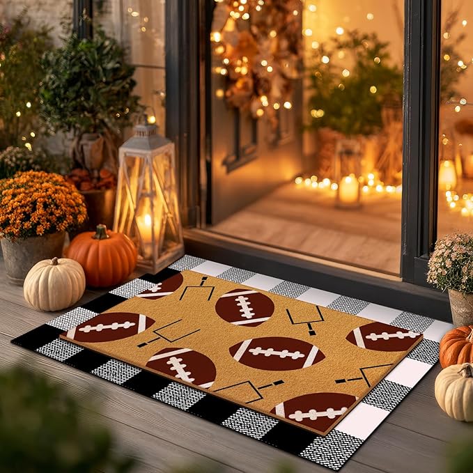 Tinideya 2 Pcs Football Theme Door Mat American Ball Design Welcome Non Slip - Image 6
