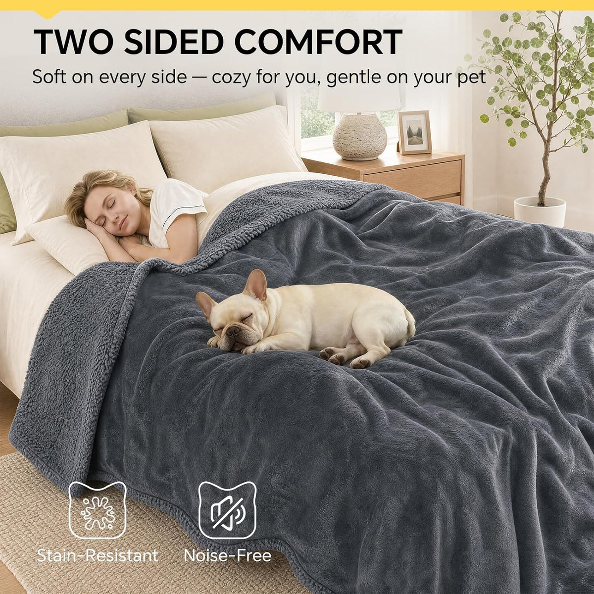Waterproof Pet Blanket, Liquid Pee Proof Dog Blanket for Sofa Bed Couch, Reversible Sherpa Fleece Furniture Protector Cover for Small Medium Large Dogs Cats, Dark Gray Small（40" x 28"）
