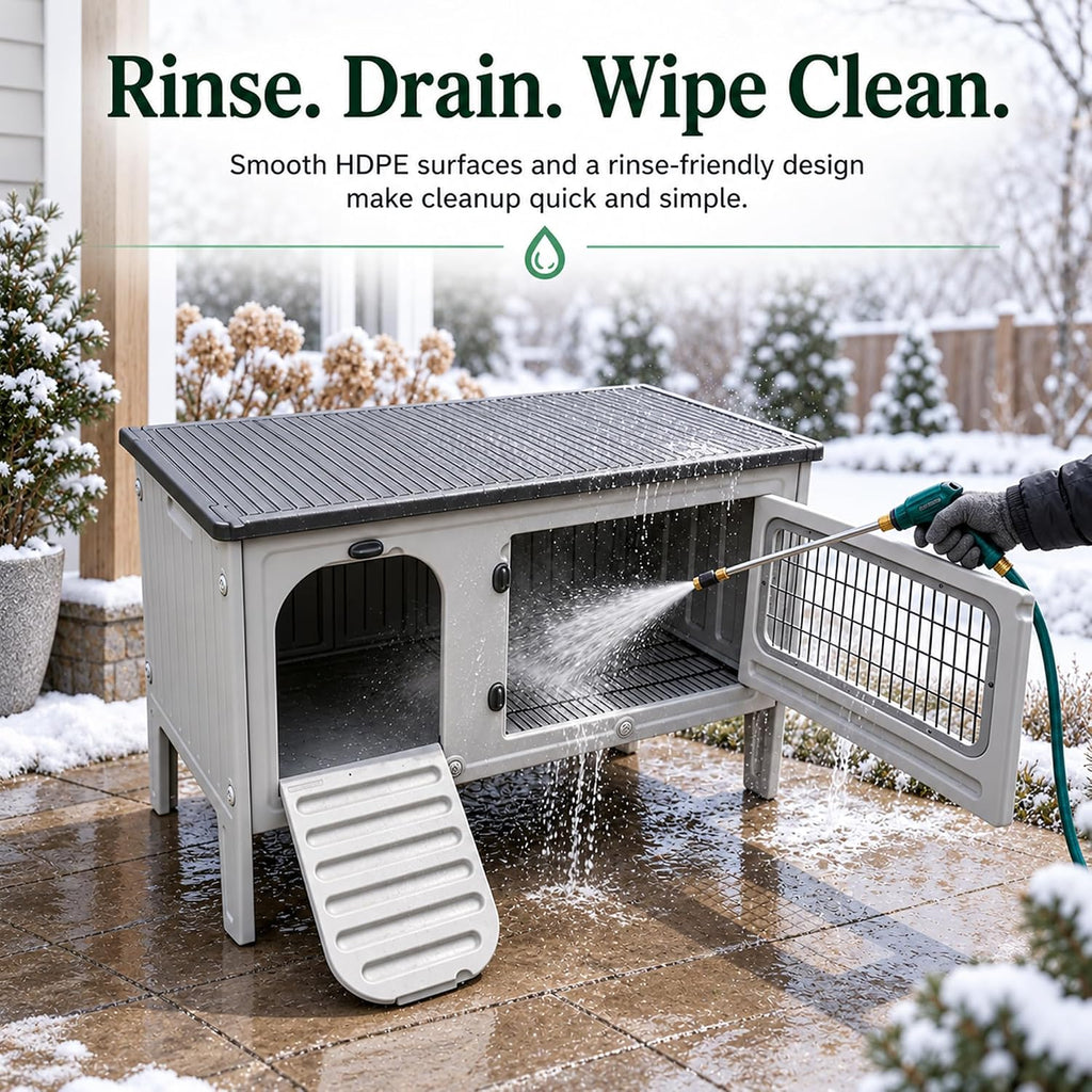 HiCaptain Rabbit Hutch Outdoor Indoor Easy-Clean HDPE Bunny Cage with Drain