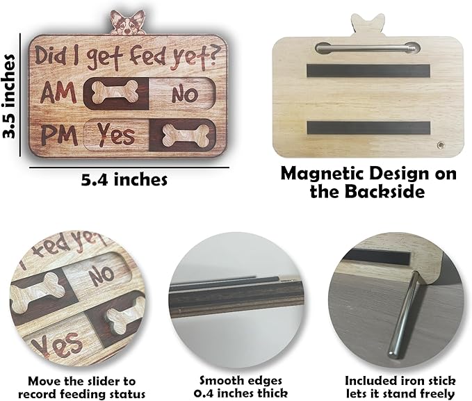 Dog Feeding Tracker-AM PM 2-Meal Wooden Fridge Magnets - Image 2