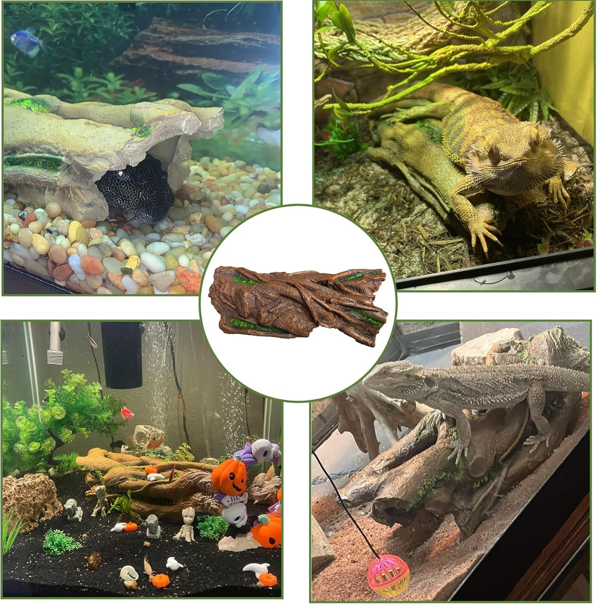 14in Reptile Hideout, Natural Terrarium Decor for Bearded Dragon, Leopard Gecko, Ball Python, Axolotl, Large Multi-Use Tank Accessories, Basking Platform & Stress-Relief Hide for Reptiles & Amphibians