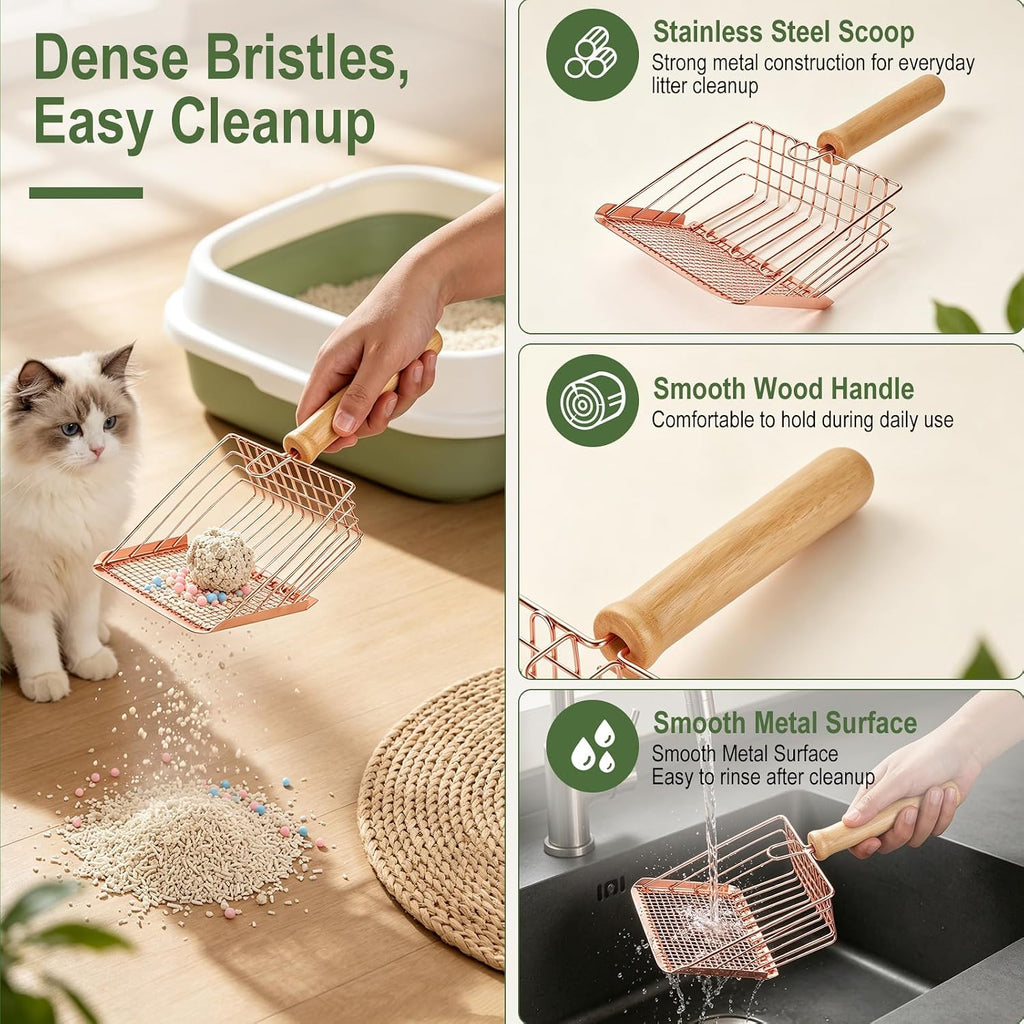 Cat Litter Scoop Set, Stainless Steel Scoop with Broom & Dustpan