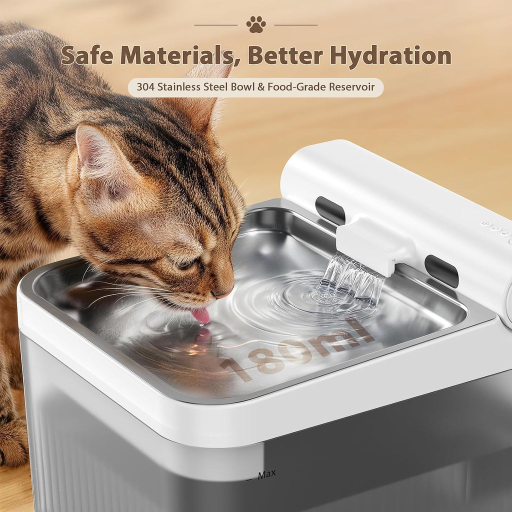 4L Automatic Cat Water Fountain, Wireless Pump Stainless Steel Bowl