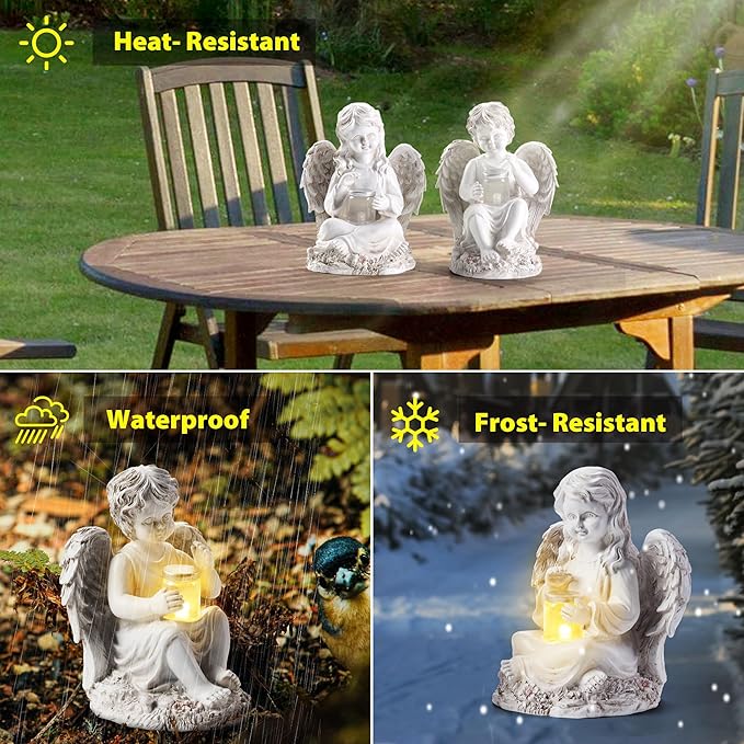 2 Pack Outdoor Angel Statue Garden Decor, Classic Solar Angel Figurine - Image 4